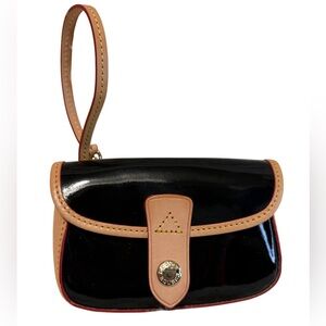 Dooney & Bourke Black Patent Leather and Tan Trim Wristlet